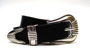 Image of Black Leather Belt for Men with Three Piece Buckle Made in USA