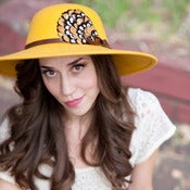 Image of Maize Floppy 70's Inspired Hat with Feather Accent by Bethany Lorelle