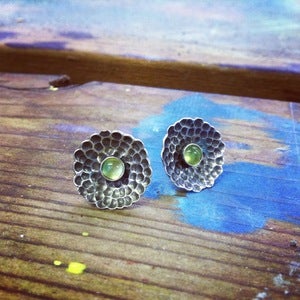 Image of Peridot Silver Flower Stud Earrings