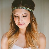 Image of Bohemian Headband Aqua Navy Blue and Green Braided Headband Hair Accessory Beaded