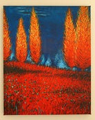 Image of Flaming Trees Tuscan Landscape-16x20 Fine Art Giclee Canvas Print 