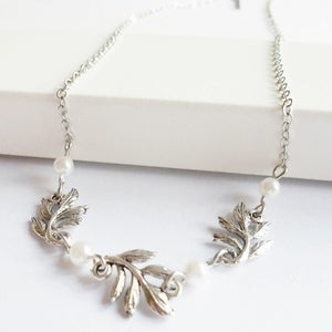 Image of Grace Leaf Necklace (silver & white)