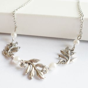 Image of Grace Leaf Necklace (silver & white)