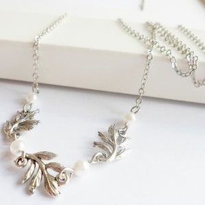 Image of Grace Leaf Necklace (silver & white)