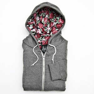 Image of Rose Winter Zip Hoodie - Burnt Grey