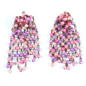 Image of Vintage 1950s Pink Long Drop Glass Bead Clip On Earrings