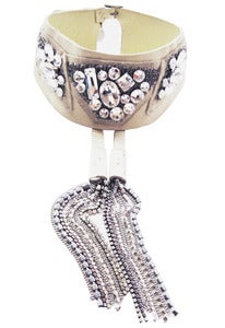 Image of Grand Ornate leather, suede, Swarovski crystal and chainmaille choker with back tassels