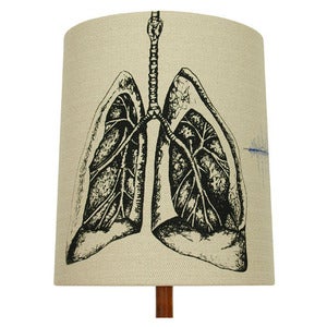 Image of Anatomy Lamp Shade - Lungs No. 1, with Blue Embroidery