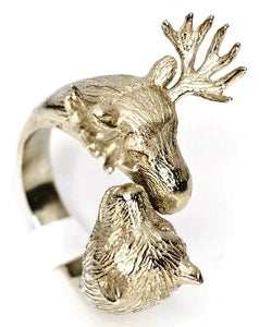 Image of BEAR VS MOOSE - White Bronze