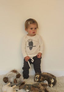 Image of Organic Cotton Textured Graphic Tee - Owl, Squirrel, and Porcupine
