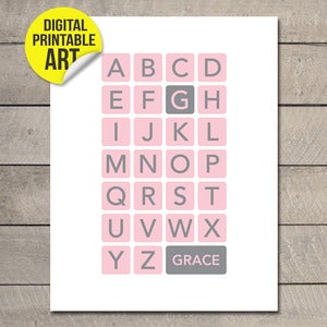 Image of Custom Baby Name Alphabet Printable JPEG or PDF (choice of 8 colours)