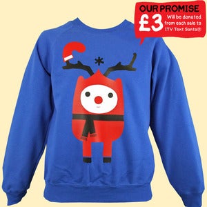 Image of Rudy Reindeer Text Santa Christmas Sweatshirt - Kids