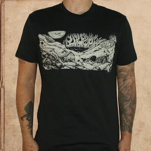 Image of fahrenheit 451 burning city - black - discharge ink