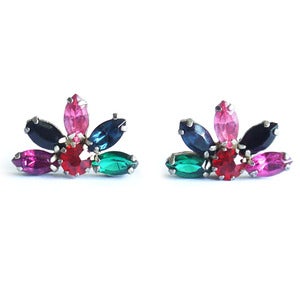 Image of Vintage 1940s Floral Rainbow Paste Glass Earrings