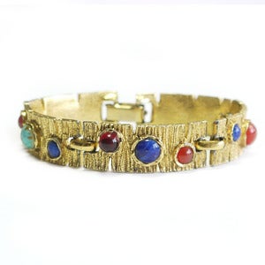 Image of Vintage 1970s Gold Tone Duck Egg Blue Stone Embellished Bracelet