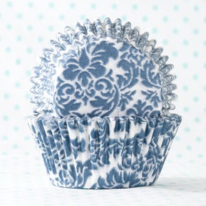 Image of Blue Damask Cupcake Liner
