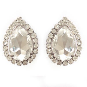 Image of Vintage Oversized 1950s Tear Drop Paste Rhinestone Clip On Earrings