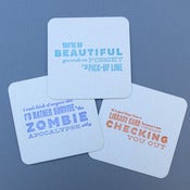 Image of pick-up line letterpress coasters - 10 pack