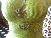 Image of Tattoo Vintage Style Antique Brassy Gold Swallow & Anchor Rockabilly Tattoo Kitsch Retro Necklace