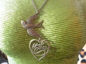 Image of Tattoo Vintage Style Antique Brass Swallow Bird and Mother Pendant Rockabilly Kitsch Retro Necklace