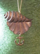 Image of Vintage Large Seashell Brass Pendant Necklace with Anchor Charm Detail Rockabilly Nautical Seaside 