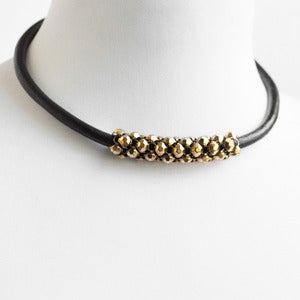 Stud Mesh Leather Necklace