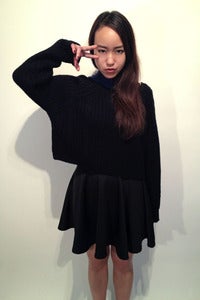Image of knit black cable detail crop jumper