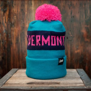 Image of The Vermont Pom Beanie - Teal, Pink, Navy