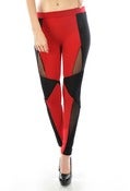 Image of Red stretch leggings with mesh inserts