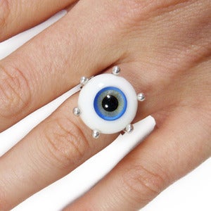 Image of Small Silver & Glass Eyeball Ring