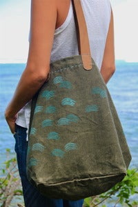 Image of vintage french linen canvas large beach market tote bag - nalu