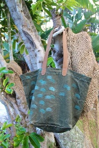 Image of vintage french linen canvas large beach market tote bag - nalu