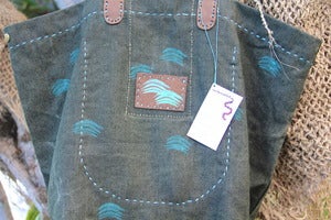 Image of vintage french linen canvas large beach market tote bag - nalu