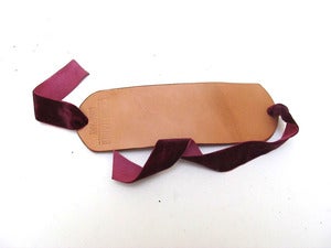 Image of Leather and Burgundy Ribbon Cuff Bracelet for Women