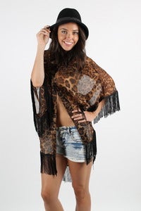 Image of JUNGLE KITTY FRINGE KIMONO