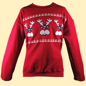 Image of Unisex Retro Reindeer Christmas Sweatshirt - Antique Red
