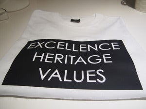 Image of EXCELLENCE - HERITAGE - VALUES TEE BLACK ON WHITE