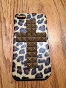 Image of Leopard Print 3-D Gold Cross 4/4s iPhone Case