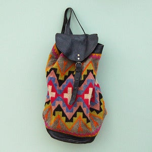 Image of Vintage Bright Aztec Leather Backpack Bag