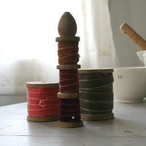Image of French Vintage Velvet Ribbon on Antique Spools