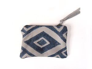 Image of Extra-small grey/navy Diamonds hand-printed leather pouch/wallet