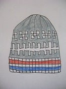 Image of Garn-kit til barnehue i koksgrå, råhvid, rød og blå, Model 5a