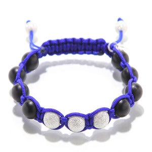 Image of Kid's Bracelet: Cobalt Blue Silk w/ Matte Black Onyx & Silver Laser Cut