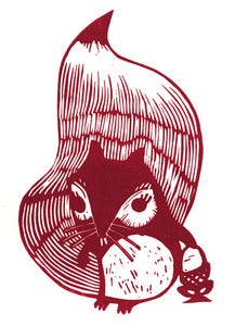 Image of hands off me nuts! - Limited Edition Lino Print - Squirrel