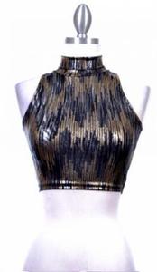 Image of GOLD & BLACK LIQUID LEATHER CROP