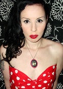 Image of Black & Red Resin Swan Cameo Bird Rockabilly Kitsch Retro Necklace