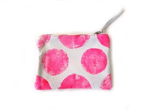 Image of Small neon pink Os hand-printed leather pouch