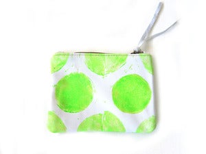 Image of Small neon yellow green Os hand-printed leather pouch