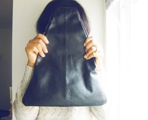 Image of Black on Black Leather Foldover Clutch