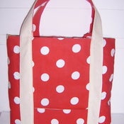 Image of Reversalbe Red and White Pokie Pocket Tote